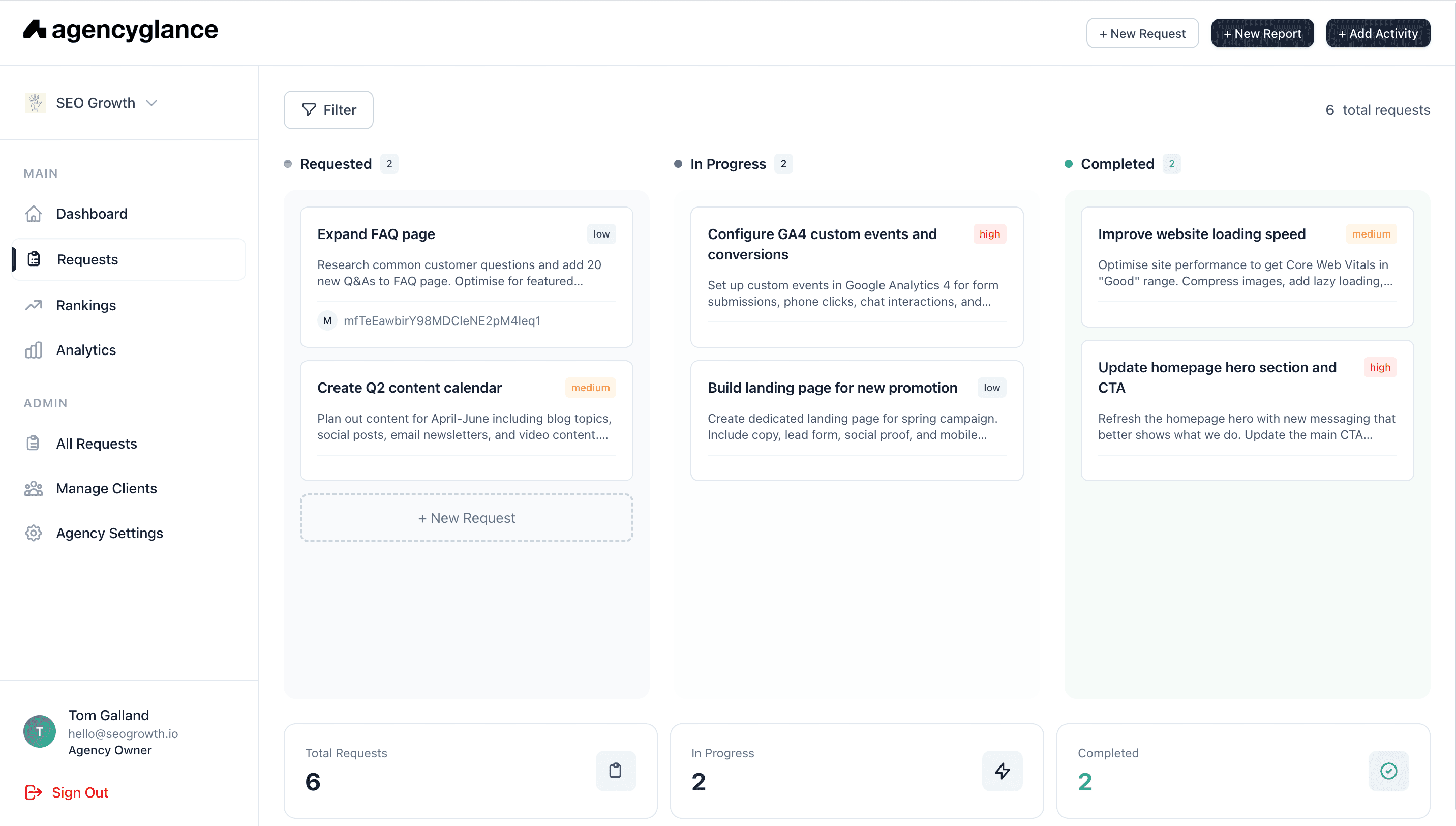 Client request management system